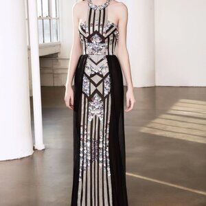 Marchesa Notte Art Deco Sequin Mermaid Evening Gown - Size 10